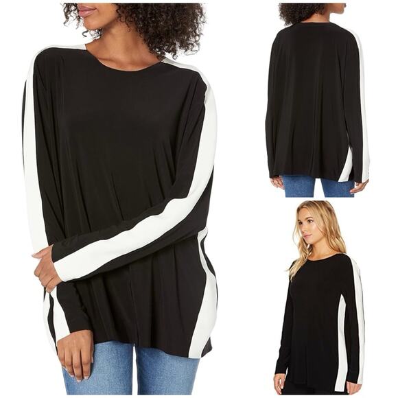 #T80 Norma Kamali Side Stripe Long Sleeve Crew T Shirt Top SZ XS/34 $128 - Picture 1 of 15